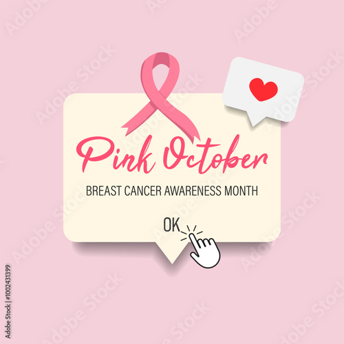 Pink October is a notification template for breast cancer awareness month. Vector illustration