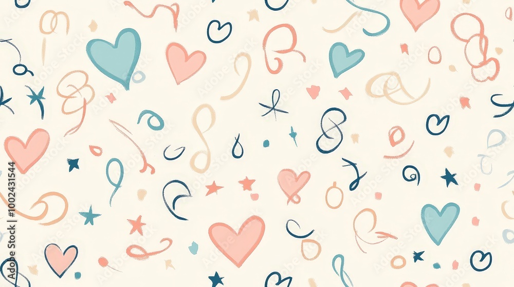 A colorful pattern of hearts and stars on a white background A colorful pattern of hearts and stars on a white background