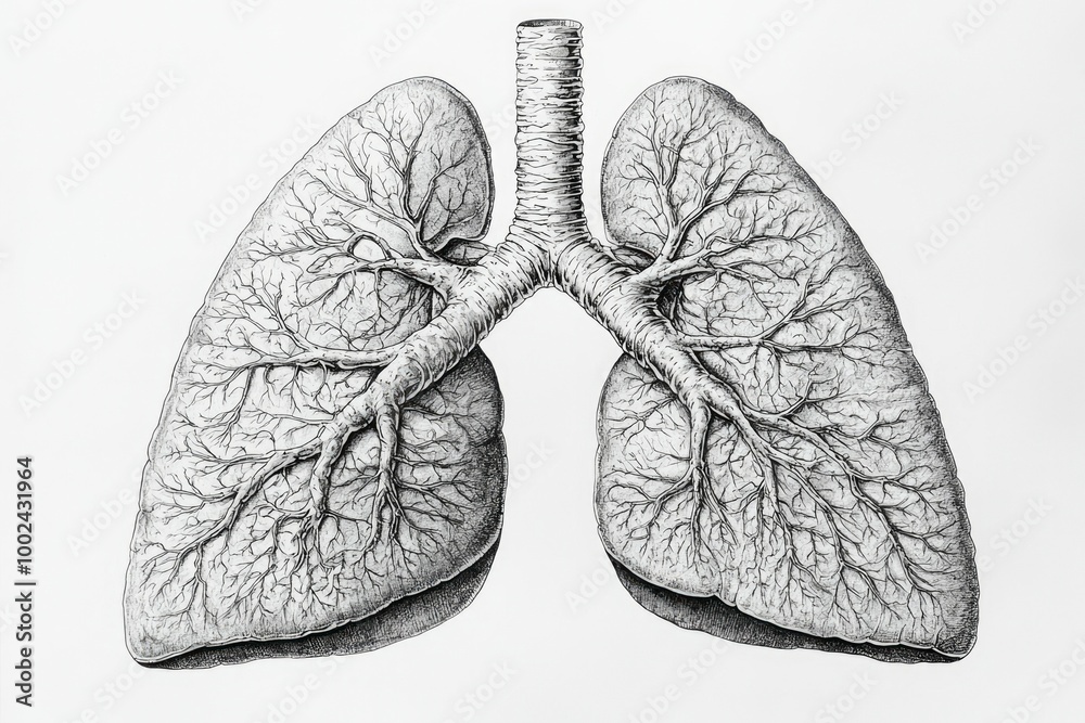 Black and White Pen and Ink Illustration of Human Lungs Black and White Pen and Ink Illustration of Human Lungs