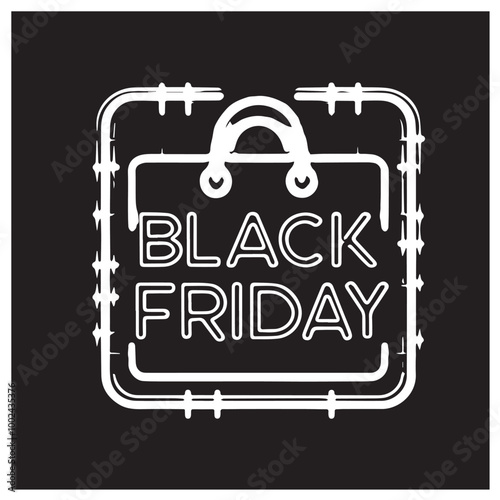 Black friday neon logo black vector black color silhouette white color background