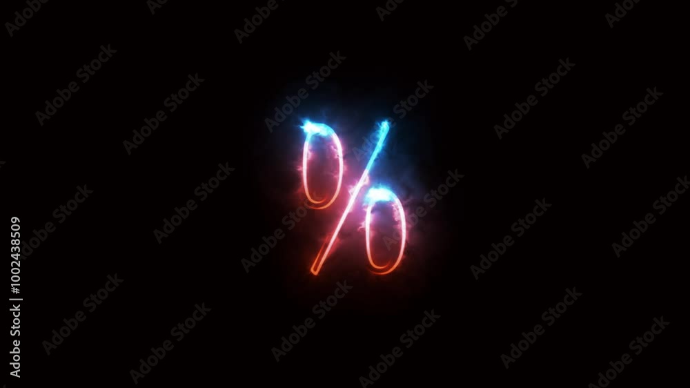 Glowing neon percent sign. Neon Letter Text Business Percent Icon on Black Background. Business concept neon percent icon animation. Glowing neon percent sign. Neon Letter Text Business Percent Icon on Black Background. Business concept neon percent icon animation.