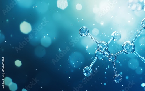 Obraz na płótnie Abstract molecular structure on a blue background with bokeh effect, illustrating scientific and technological research advancements. w salonie