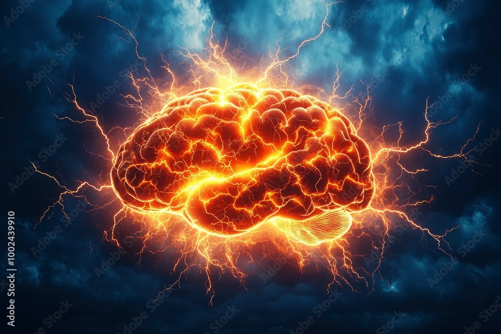A Glowing Human Brain Surrounded by Lightning A Glowing Human Brain Surrounded by Lightning