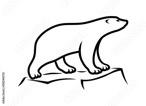 Polar bear on ice floe icon on white background.