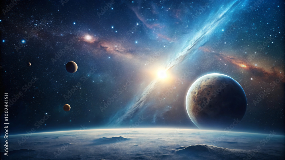 Obraz premium Serenity of the cosmos, a vibrant blue in the vastness of space