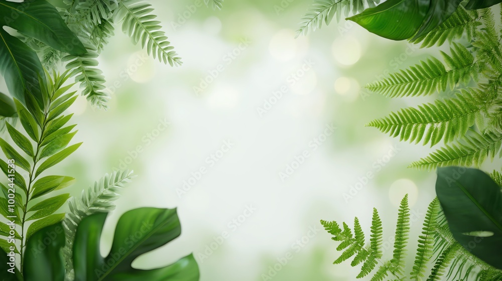 Green tropical leaves frame with blurred light background, perfect for nature, botanical, and wellness-themed designs. Green tropical leaves frame with blurred light background, perfect for nature, botanical, and wellness-themed designs.