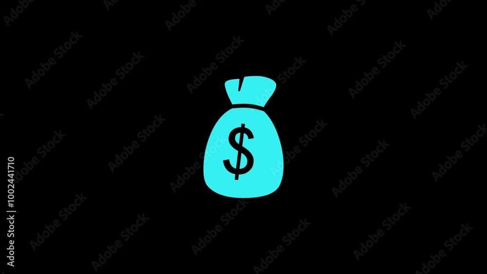 Dollar bag shape animation, Money bag shape icon animation on black background Dollar bag shape animation, Money bag shape icon animation on black background