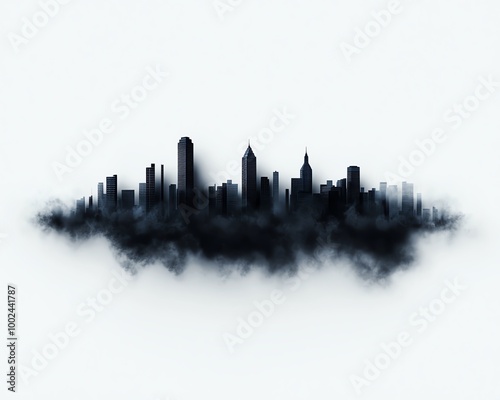 Mystical city skyline silhouette with dark clouds, capturing the ethereal beauty of urban landscapes and architectural marvels.