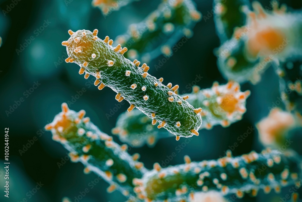 Fototapeta premium Microscopic View of a Single Bacillus Bacteria with Spiky Appendages