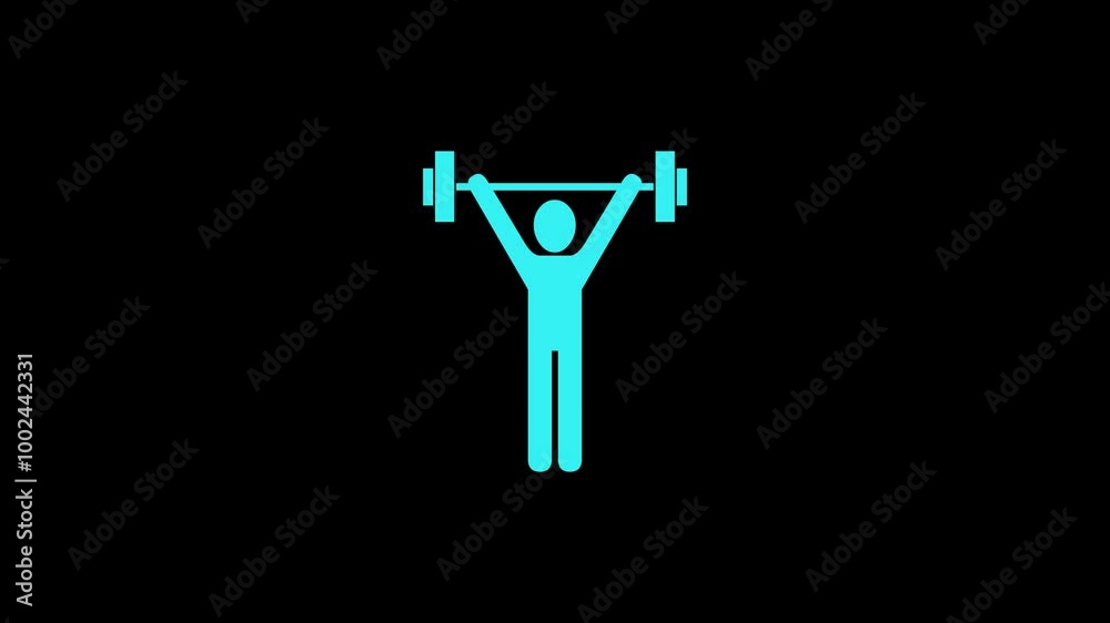 Physical weightlifting gym shape icon cyan color animation on black background Physical weightlifting gym shape icon cyan color animation on black background