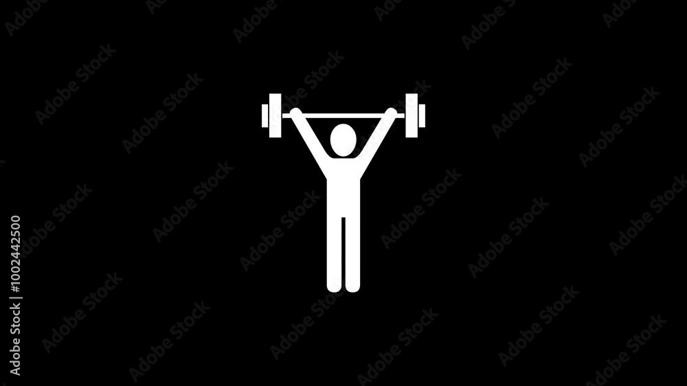 Physical weightlifting gym shape icon white color animation on black background Physical weightlifting gym shape icon white color animation on black background