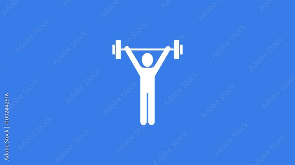 Physical weightlifting gym shape icon white color animation on blue background Physical weightlifting gym shape icon white color animation on blue background