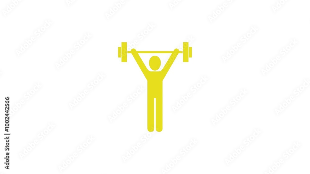 Physical weightlifting gym shape icon yellow color animation on white background