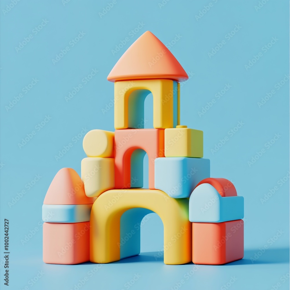 Fototapeta premium 3D Toy Blocks Tower Icon: Creative Building Play Illustration Logo