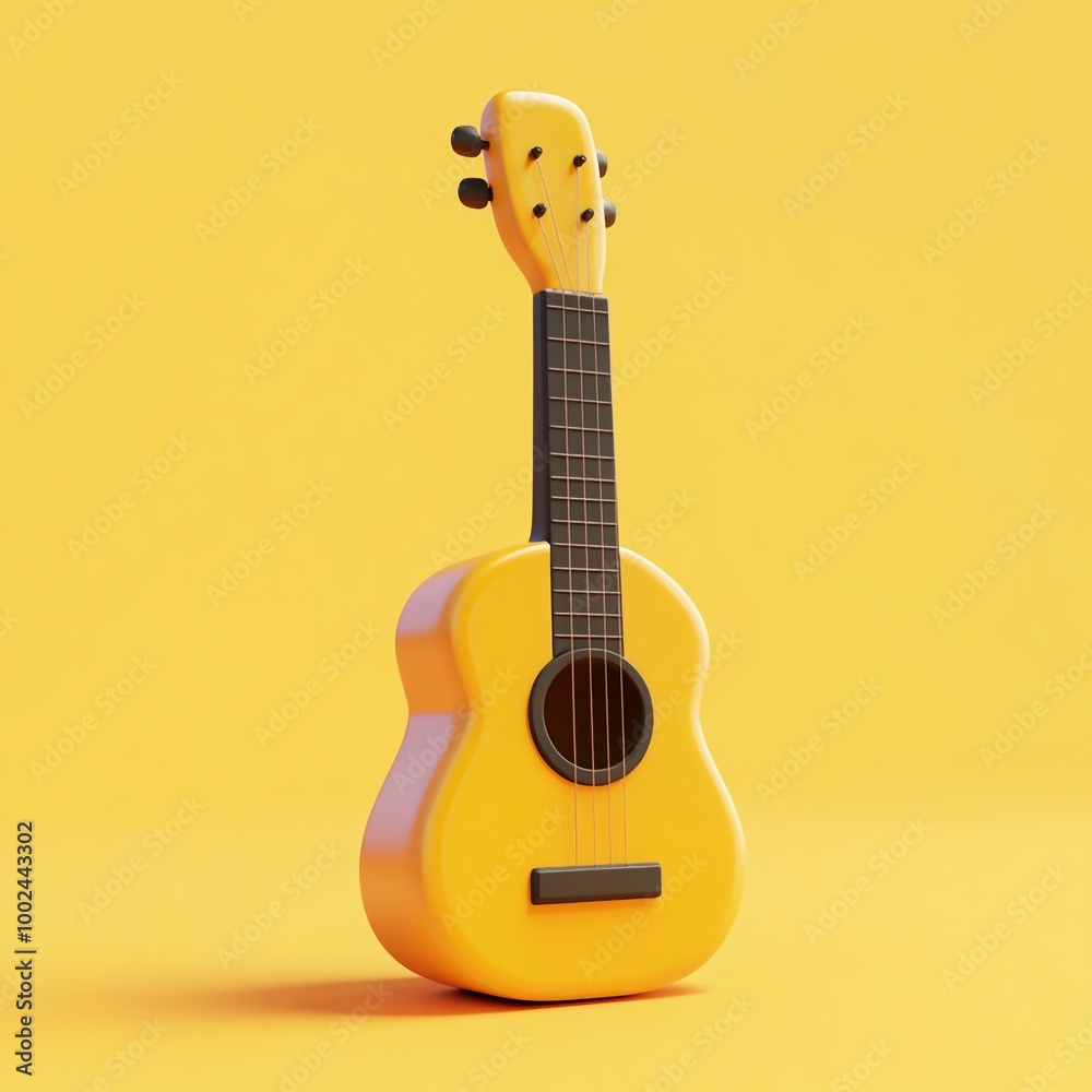 Naklejka premium 3D Toy Guitar Icon: Playful Musical Instrument Illustration Logo