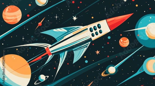 Atomic Age Marketing Banner with Space Elements