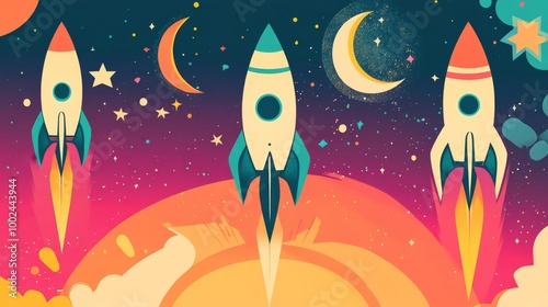 Playful 1960s Space Age Aesthetic with Bold Copy Space and Vintage Fonts
