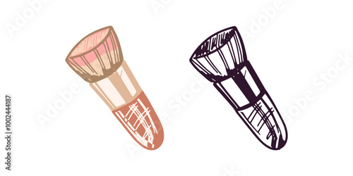 Doodle flat style cosmetic brush, beauty cosmetic element, self care. Illustration for beauty salon, cosmetic store, makeup design. Doodle sketch style.