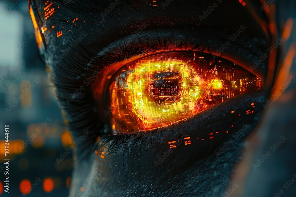 A Close-Up View of a Glowing, Digital Eye A Close-Up View of a Glowing, Digital Eye