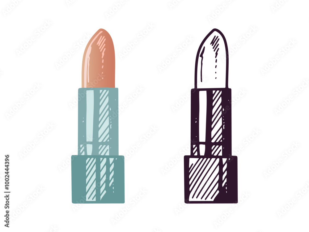 Doodle flat style lipstick, beauty cosmetic element, self care. Illustration for beauty salon, cosmetic store, makeup design. Doodle sketch style. Doodle flat style lipstick, beauty cosmetic element, self care. Illustration for beauty salon, cosmetic store, makeup design. Doodle sketch style.