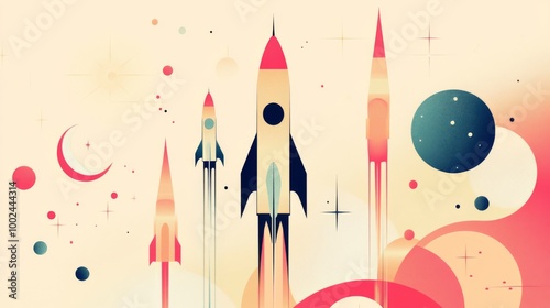 Muted Pastel Space Age Poster with Vintage Fonts and Optimistic Design