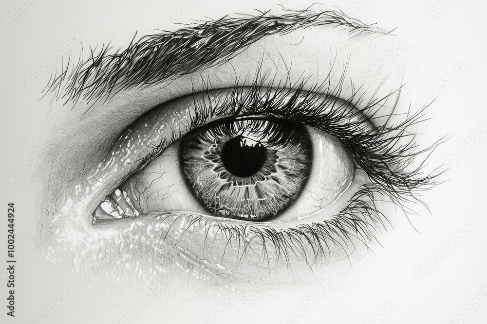 Obraz premium Detailed Black and White Drawing of a Human Eye