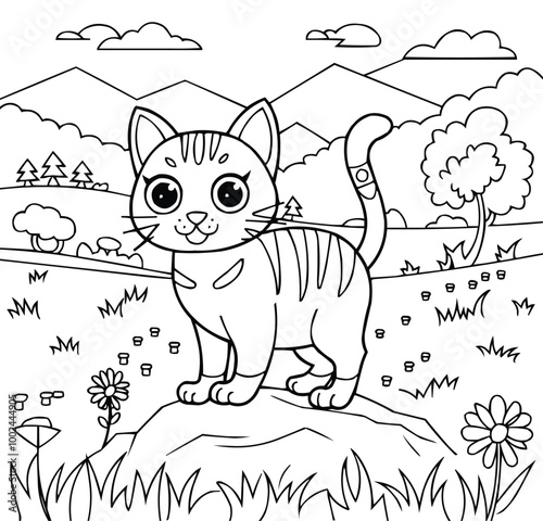 Cute cat coloring book art