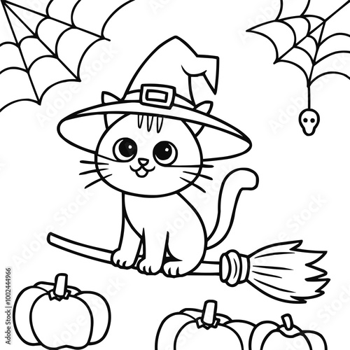Cute cat halloween coloring book art