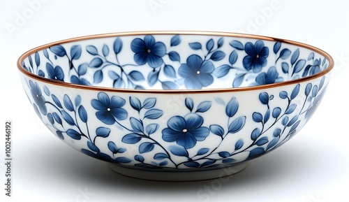 a bowl with blue flowers on it

