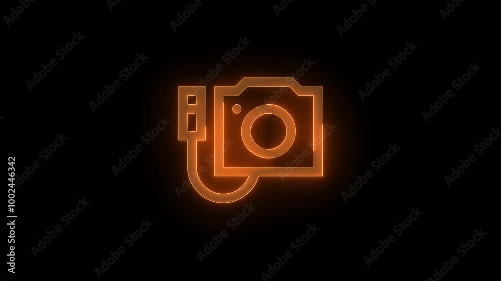 Attach camera icon glowing neon animation Attach camera icon glowing neon animation