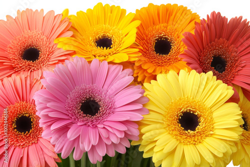 Brightly colored gerbera daisies arranged in a cheerful bouquet for spring decoration