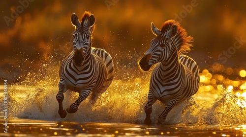 Zebras Run Golden Water.