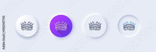 Arena stadium line icon. Neumorphic, Purple gradient, 3d pin buttons. Sport complex sign. Championship building symbol. Line icons. Neumorphic buttons with outline signs. Vector