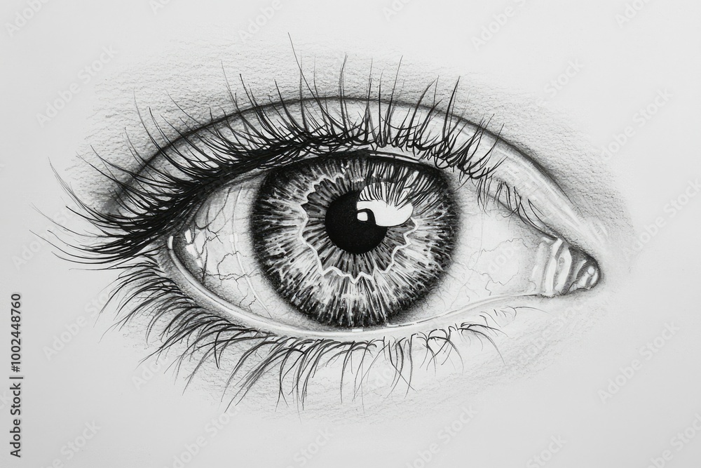 Obraz premium Close-up Pencil Drawing of a Human Eye with Long Eyelashes