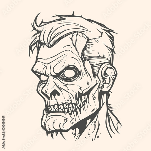Cartoon zombie monster portrait. Spooky and scary character face