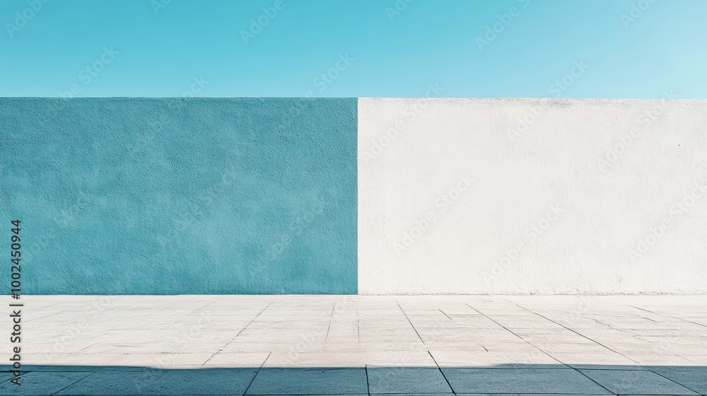 Fototapeta premium Minimalist Space with Blue and White Walls