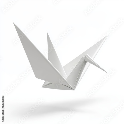 Free Download Floating origami crane, paper texture, isolated on white background, 3D illustration - GFXLoad