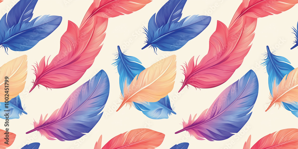 Vibrant Feather Seamless Pattern with Repeating Shapes Vibrant Feather Seamless Pattern with Repeating Shapes
