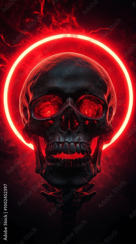 Glowing Skull with Red Halo in a Dark Atmosphere Glowing Skull with Red Halo in a Dark Atmosphere