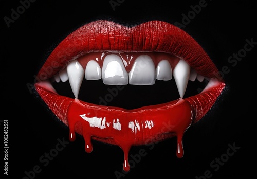Vampire mouth with fangs and dripping blood