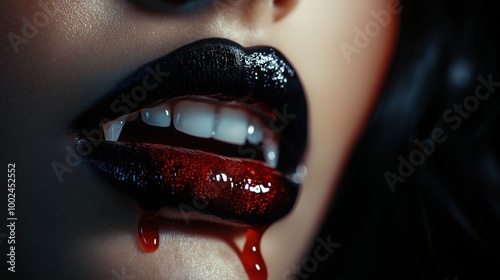 Black lipstick vampire lips with blood dripping