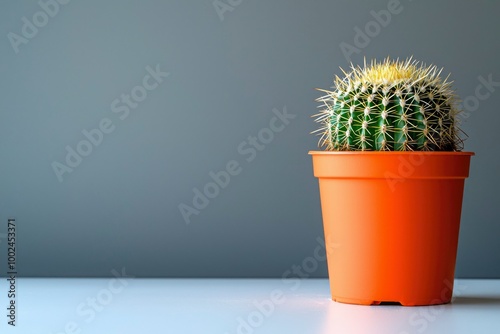 A Close-up of a Prickly Cactus in an Orange Pot