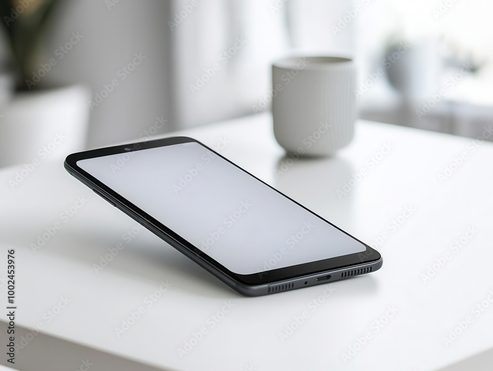 Smartphone with blank screen on white table Smartphone with blank screen on white table