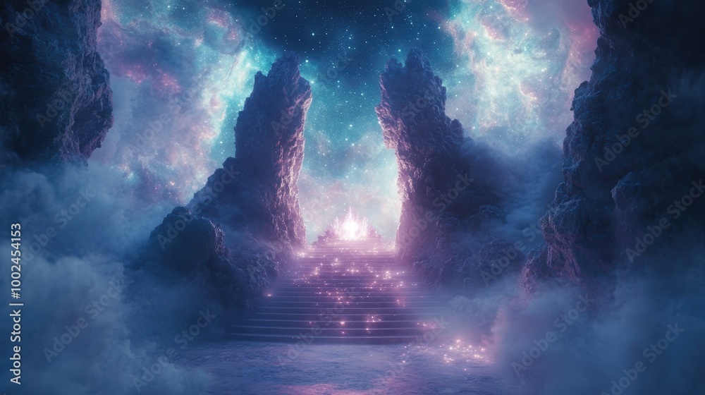 Serene Celestial Throne Room in Cosmic Nebula