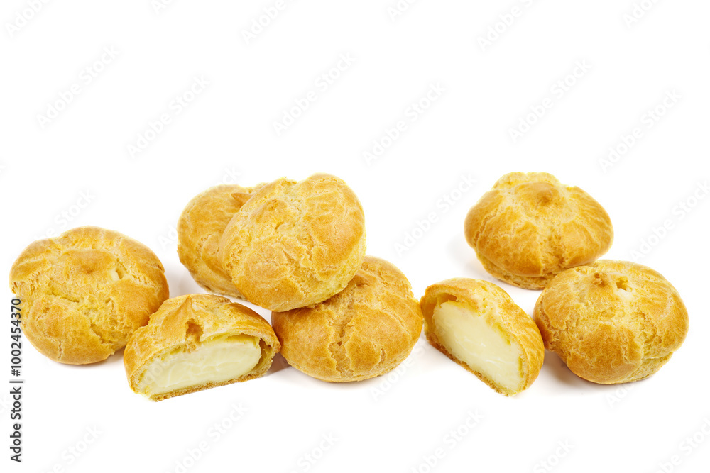 Choux cream puff pastry isolated on white background, sweet food, bakery Choux cream puff pastry isolated on white background, sweet food, bakery