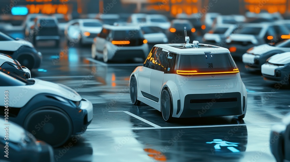 A smart city with AI robots managing parking systems, helping drivers find available spots and ensuring smooth traffic flow A smart city with AI robots managing parking systems, helping drivers find available spots and ensuring smooth traffic flow