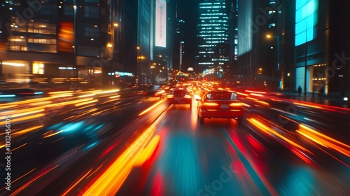 "The Pulse of the City: Night Traffic and Vibrant Light Trails" 