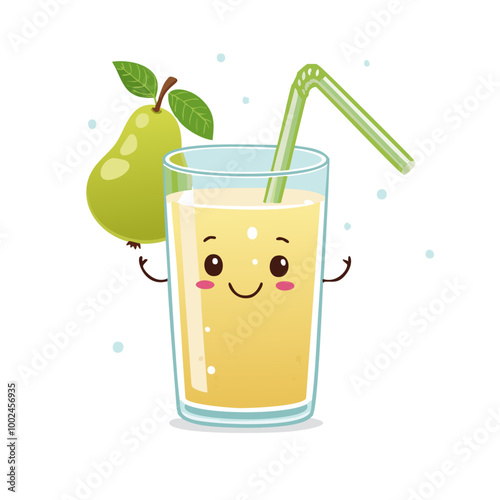 Pear Juice Drink Beverage Liquid Water Fresh Animation Kawaii Healthy Character
