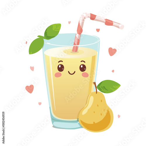 Pear Juice Drink Beverage Liquid Water Fresh Animation Kawaii Healthy Character
