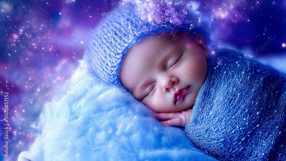 A Dreamy Baby Wrapped in a Cosmic Blanket, Surrounded by Stars and Ethereal Clouds A Dreamy Baby Wrapped in a Cosmic Blanket, Surrounded by Stars and Ethereal Clouds
